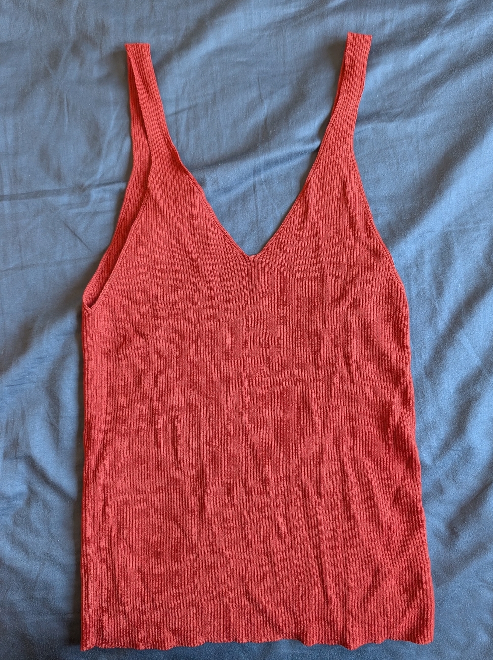 Women's Large Ribbed Deep V-Neck Tank Top in Rust Organge Red - Picture 6 of 6